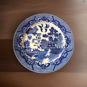 Vintage Antique Japan Blue Willow 9.25" Dinner Plate Crazing